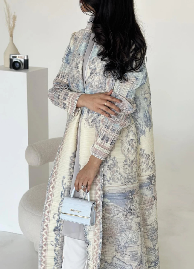 White Printed Abaya Coat 2
