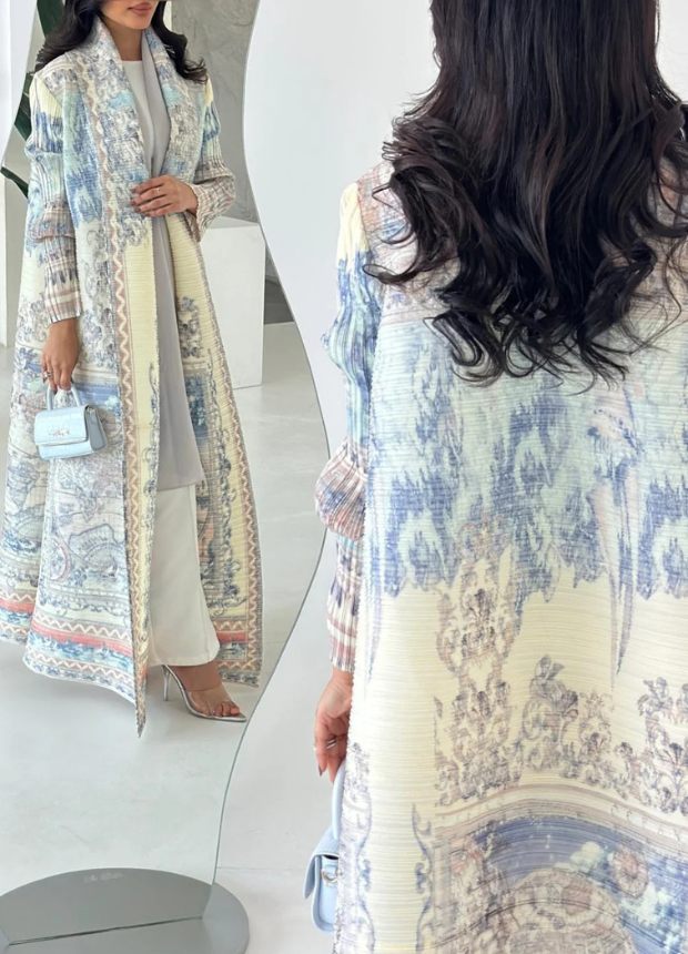White Printed Abaya Coat 3