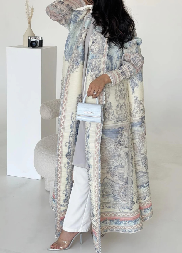 White Printed Abaya Coat 4