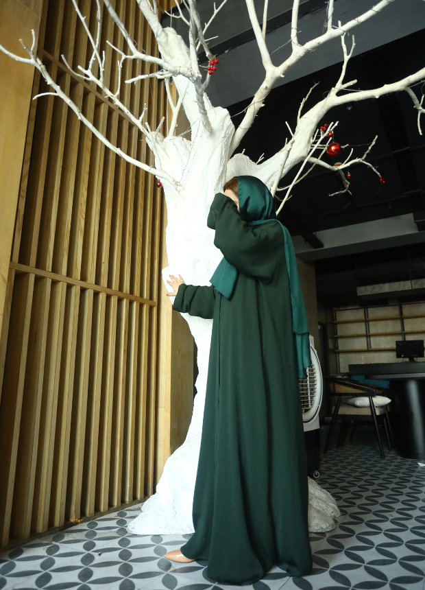 Forest Green Simple Abaya Designs with Vertical Textured SX-217