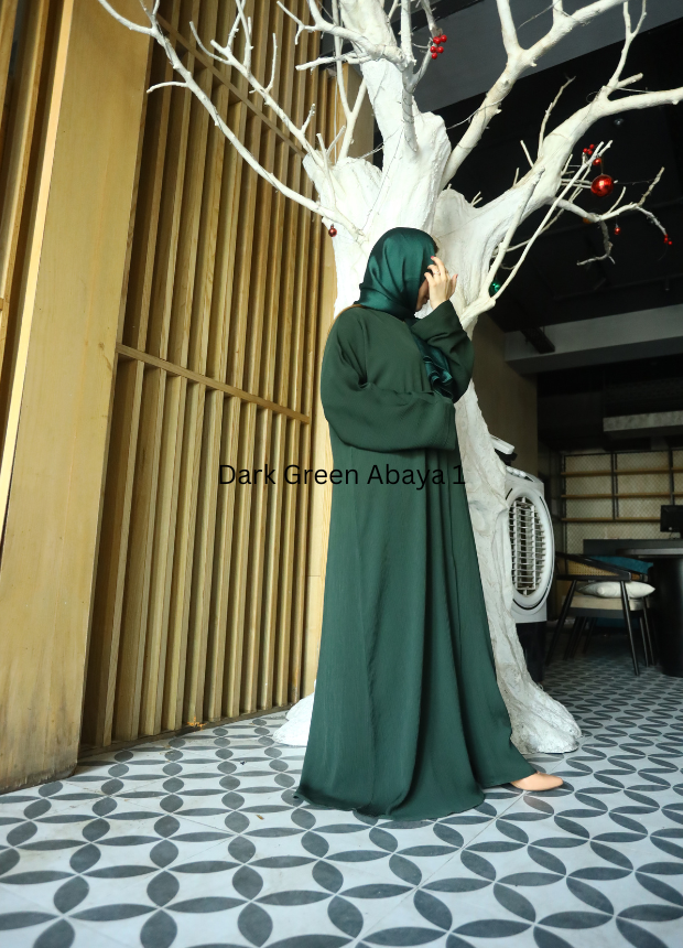 Forest Green Simple Abaya Designs with Vertical Textured SX-217