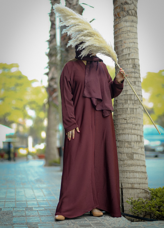 Maroon Abaya with Vertical Textured SA-101