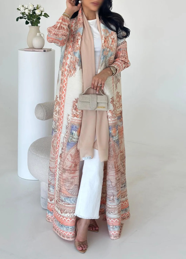 Ruya Abaya Coat Coral