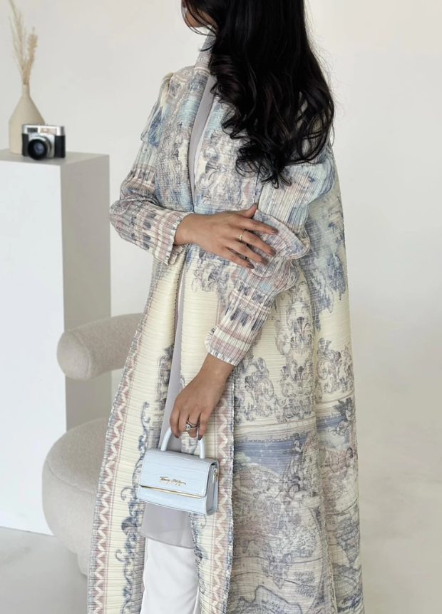 White Printed Abaya Coat  2