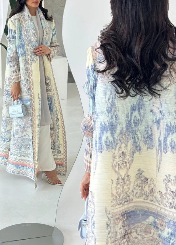 White Printed Abaya Coat  3