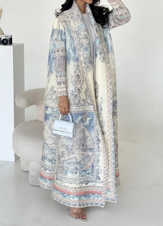 White Printed Abaya Coat 